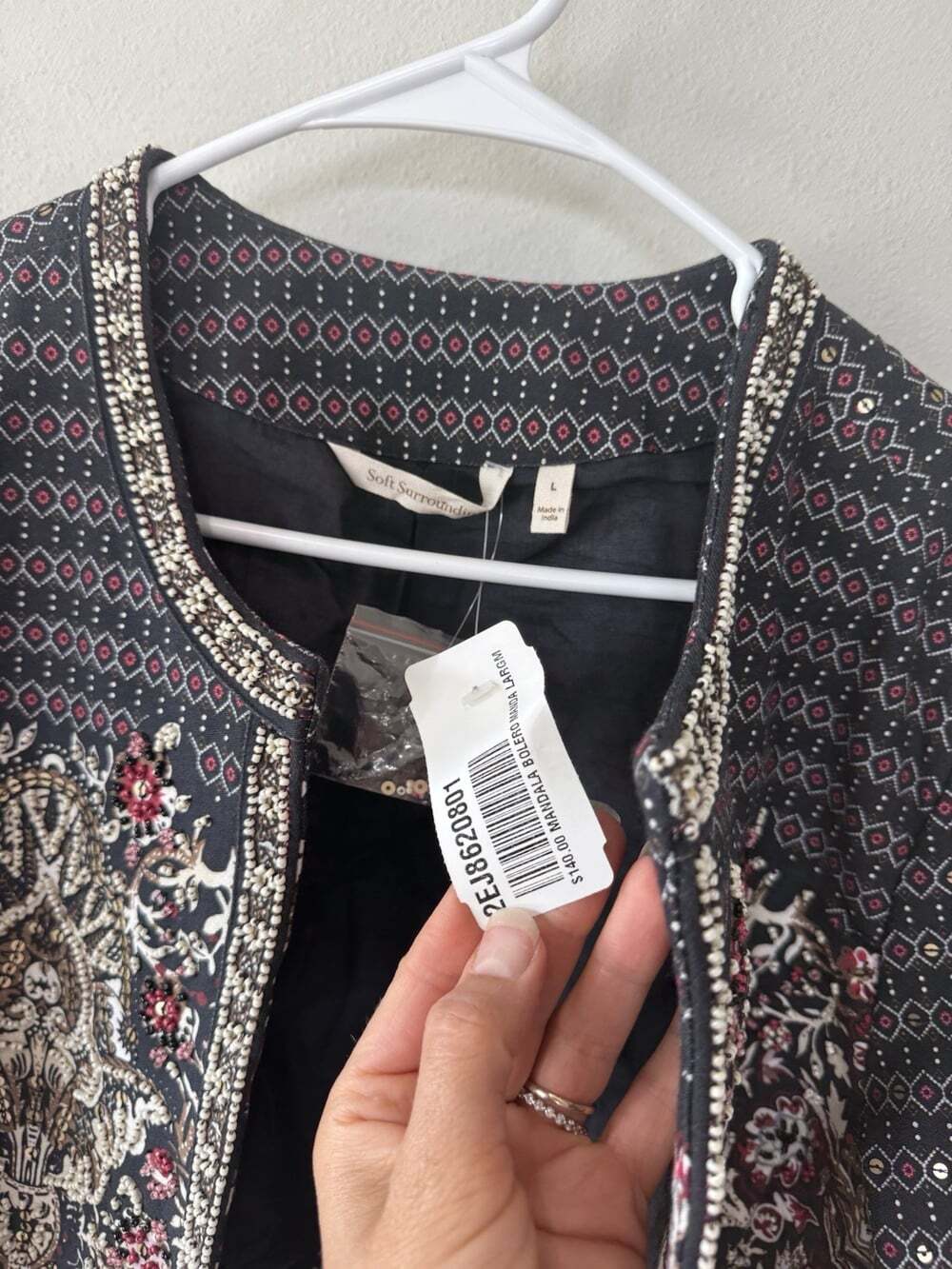 SOFT SURROUNDINGS $140 Mandala Bead Embellished Cropped Jacket Top Size Large - Picture 5 of 8